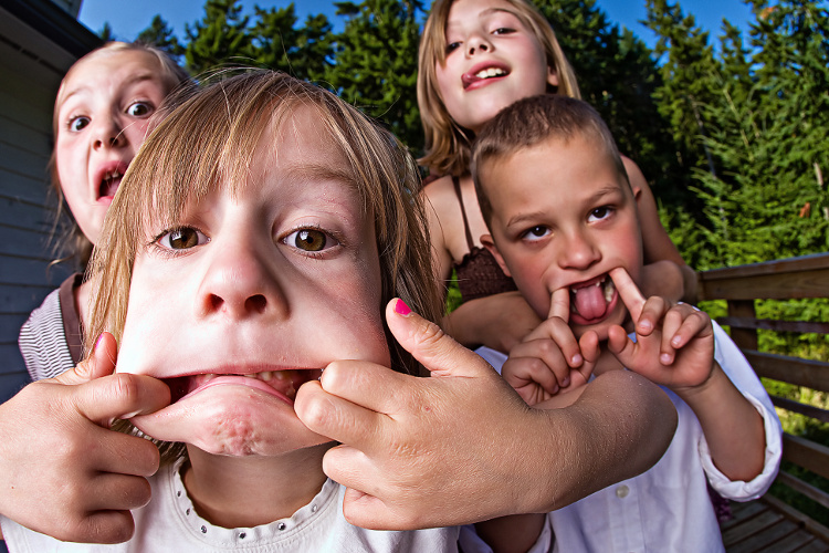Kids making silly faces for the camera